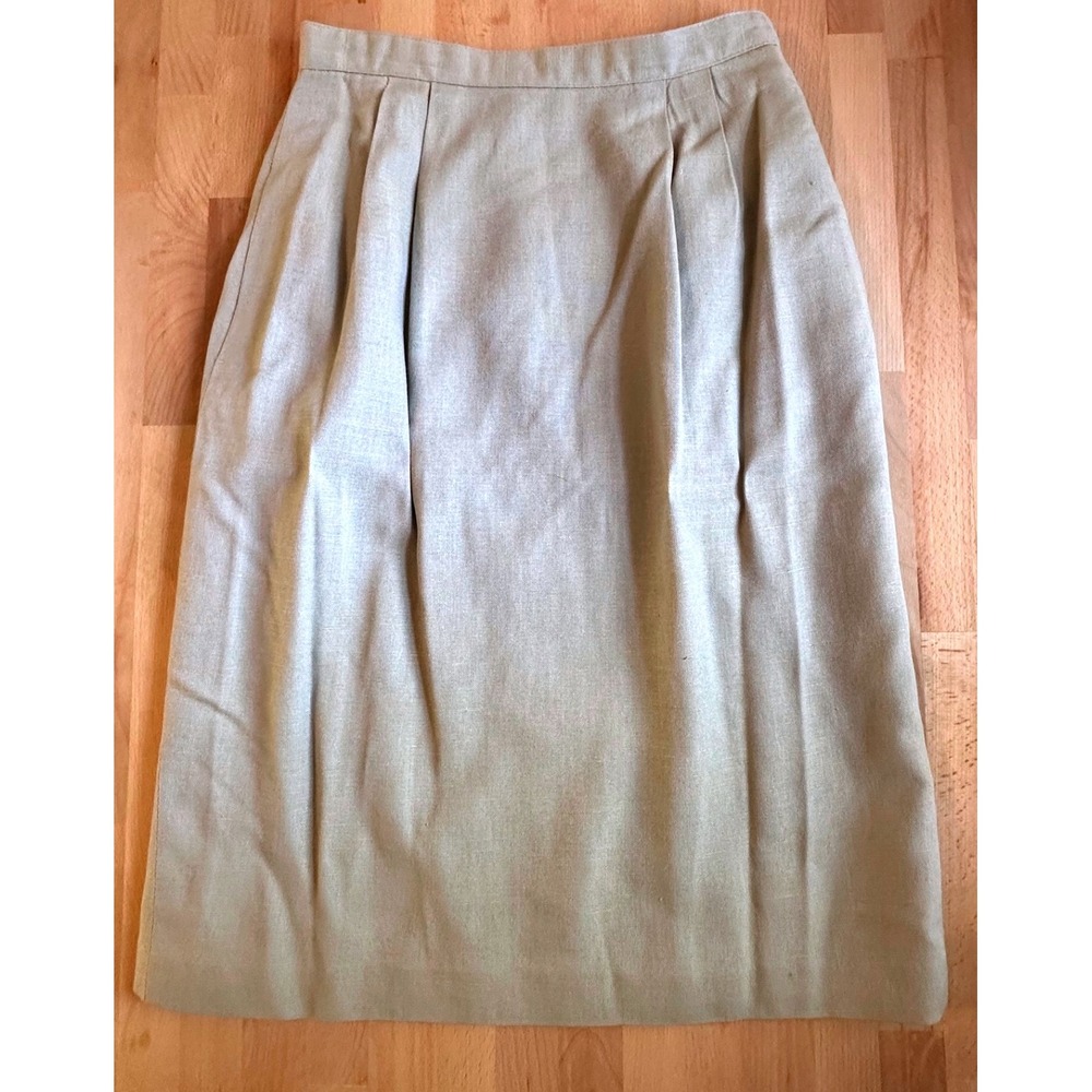 Vintage Tan Linen Blend Midi Pleated Skirt Womens Size 4
